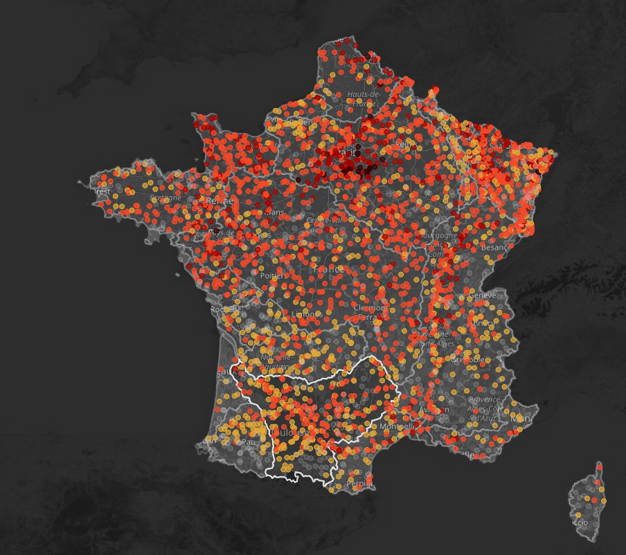 Carte indiquant la pollution des rivières françaises